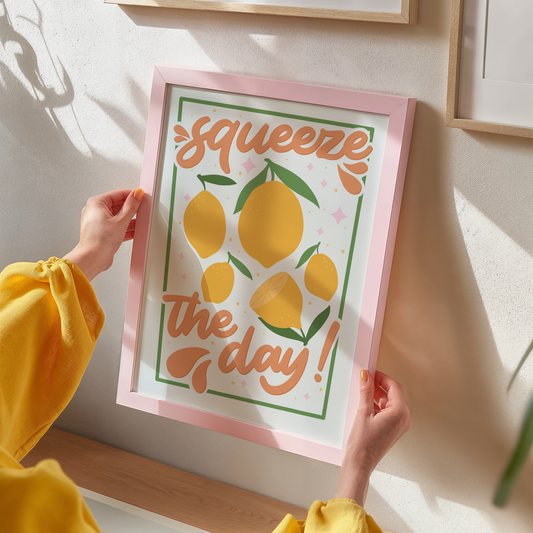 Squeeze The Day Print - Kitchen Wall Art - Fruit Decor: A4 (8.3x11.7”)