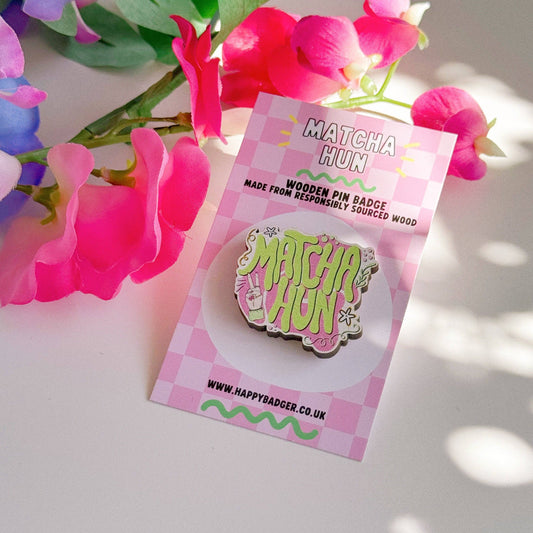 Matcha Hun Wooden Pin Badge, Matcha Gifts, Eco Friendly Gift