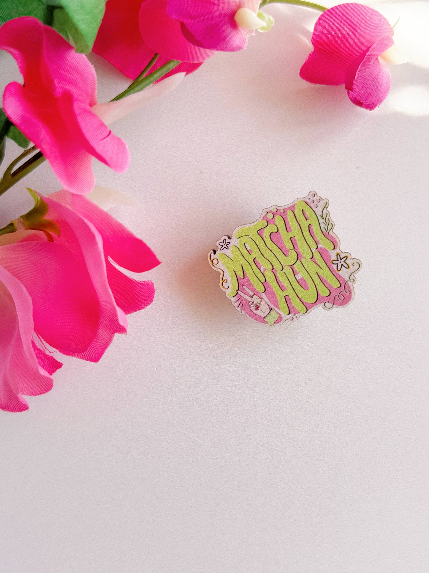 Matcha Hun Wooden Pin Badge, Matcha Gifts, Eco Friendly Gift
