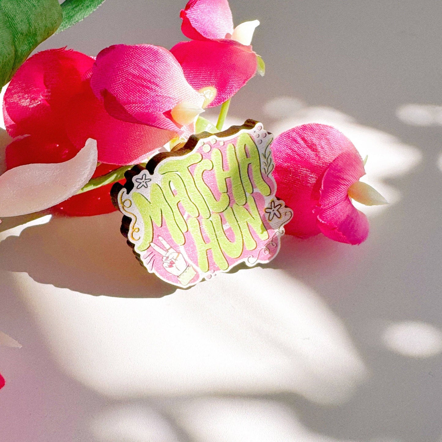 Matcha Hun Wooden Pin Badge, Matcha Gifts, Eco Friendly Gift