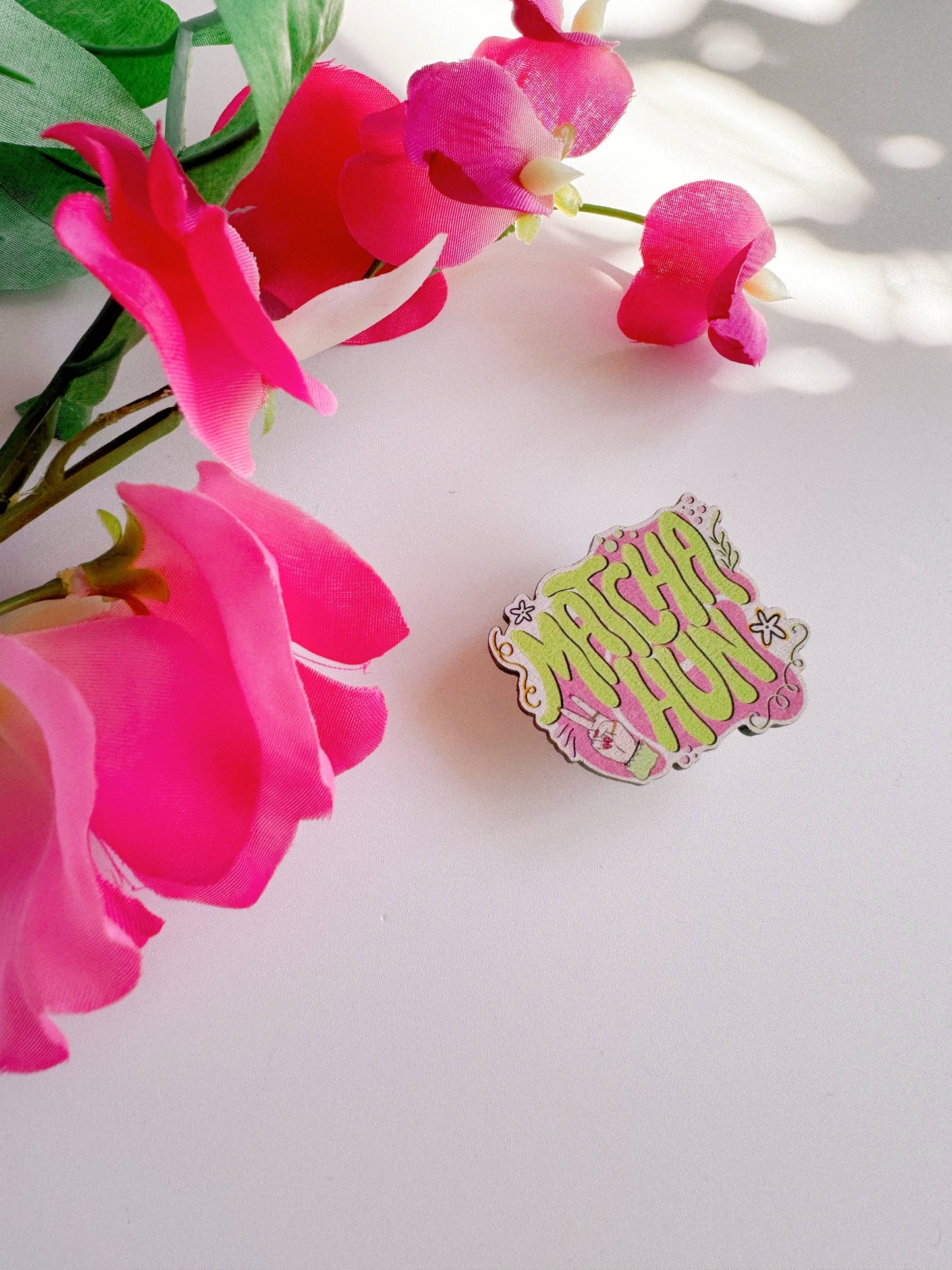 Matcha Hun Wooden Pin Badge, Matcha Gifts, Eco Friendly Gift